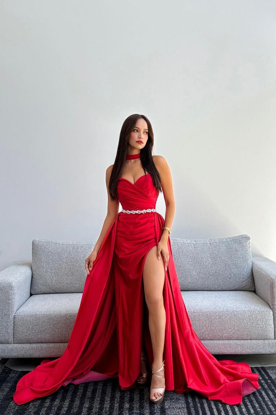 Popular Sweetheart Sleeveless Mermaid Prom Dresses With Split Beads Overskirt