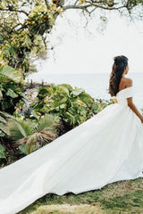 Elegant V-Neck Off-The-Shoulder Wedding Ball Gown with Lace