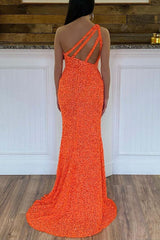 Charming One Shoulder Sleeveless Mermaid Prom Dress Sequins With Split Long