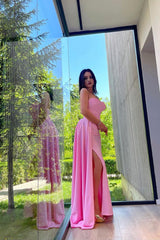 Charming Pink Sweetheart Mermaid Prom Dress Long With Slit Ruffle