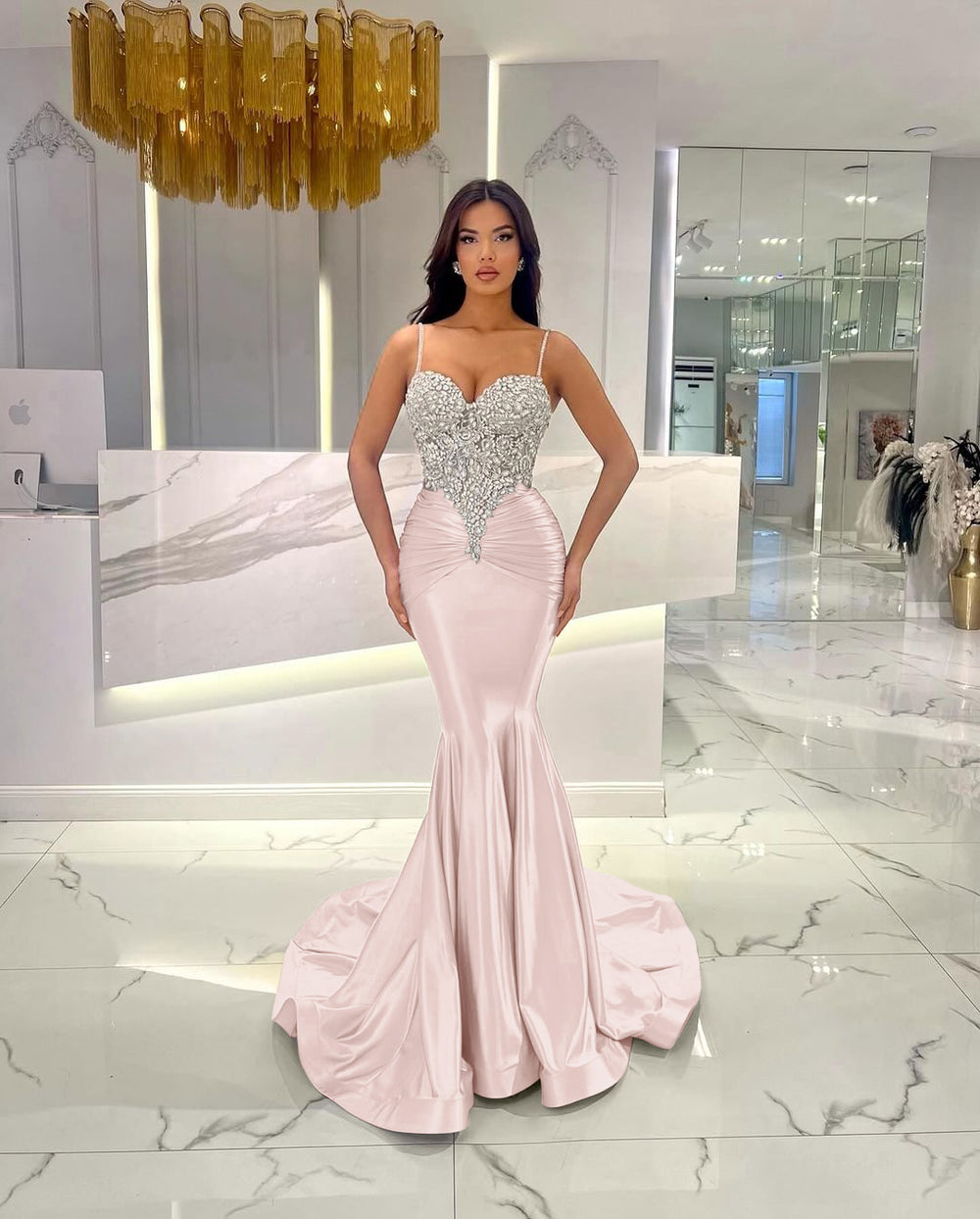 Baby Blue Mermaid Prom Dress Long Sweatheart Sleeveless with Beads