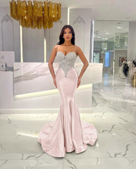 Baby Blue Mermaid Prom Dress Long Sweatheart Sleeveless with Beads