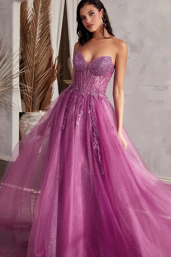 Baby Blue Sleeveless V-Neck Beads A-Line Prom Dress