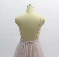 Elegant Backless Long V-neck A-line Wedding Dress in Floral Tulle