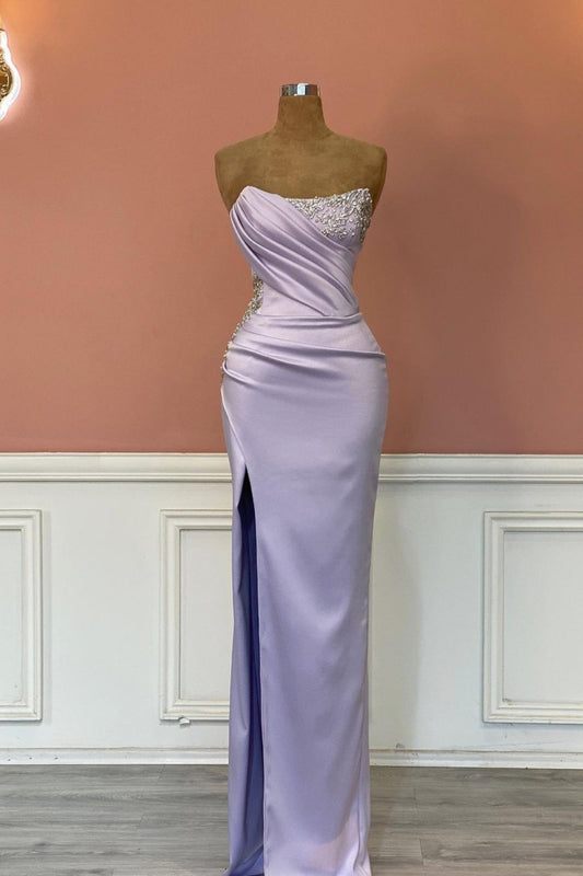 Lilac Prom Dress With Rhinstone Long Mermaid Sleeveless