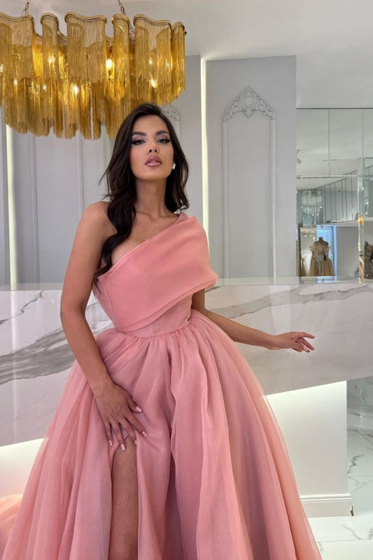 Pink Wide-Skirted Prom Dress With Split