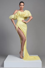 New Arrival Dffodil Sequins Prom Dress Mermaid Split Off-the-Shoulder