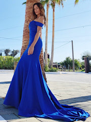 Fabulous Off-the-Shoulder Royal Blue Mermaid Prom Dress