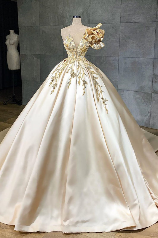 Elegant Sweetheart A-Line Floor-length Bridal Gown Featuring Satin Ruffles