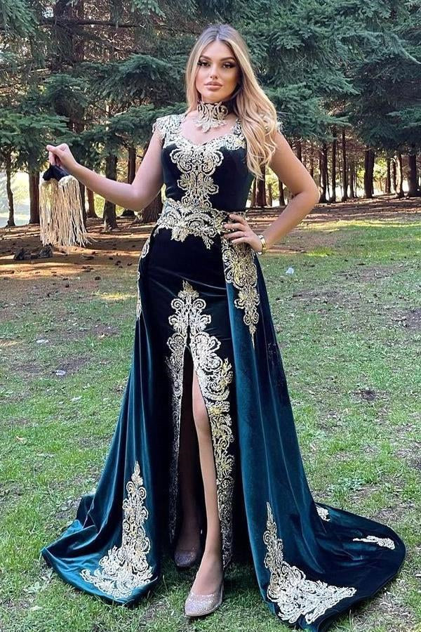 Glamorous High Neck Appliques Mermaid Prom Dress With Detachable SKirt