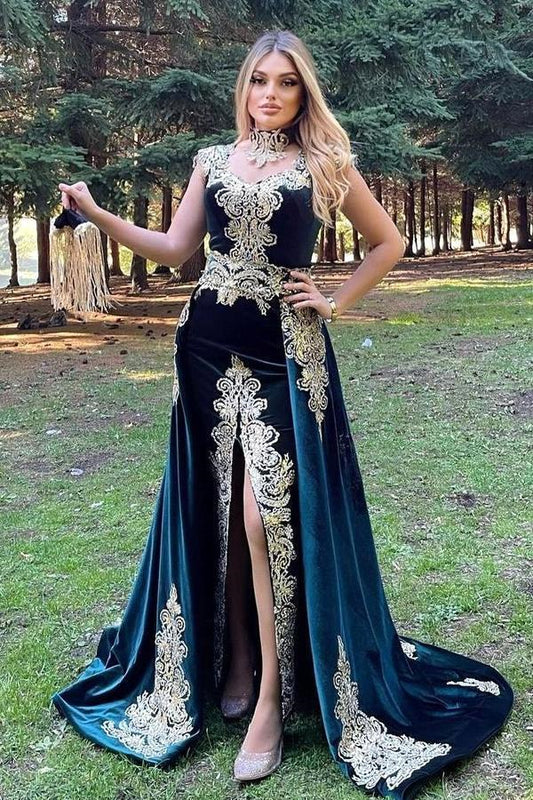 Glamorous High Neck Appliques Mermaid Prom Dress With Detachable SKirt