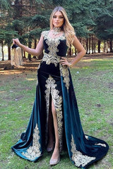 Glamorous High Neck Appliques Mermaid Prom Dress With Detachable SKirt