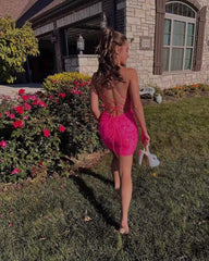 Tight Sequin Homecoming Dresses for Teens Sparkly Short Prom Dress with Slit Glitter Cocktail Gowns