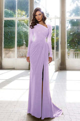 Elegant Long Sleeve Yellow Prom Dress Asymmetric Pleated Slit