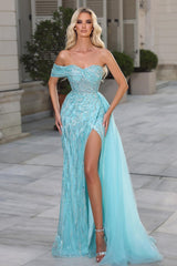 Modern One Shoulder Slit Mermaid Prom Dresses Long With Split Beads