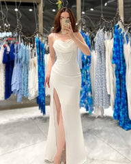 Black Spaghetti Strap Sleeveless Prom Dress Sweatheart Neck With High Slit
