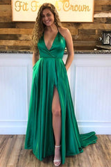Halter V-Neck Slit Prom Dress Long Evening Party Gowns On Sale