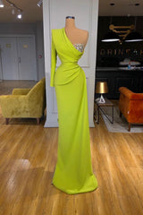 Elegant Long Sleeves Mermaid Prom Dress One Shoulder With Beads