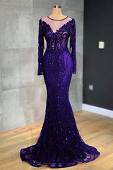 Classic Black Mermaid Prom Dress Long Sleeves Tulle With Sequins
