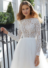 Elegant A-line Tulle Wedding Dress Featuring Jewel Sleeves and Lace