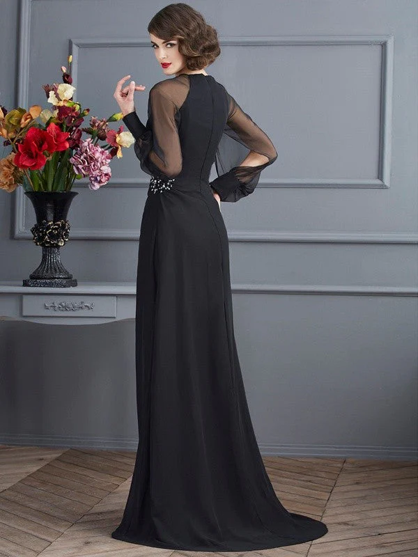 Black Long A-Line Beaded Prom Dress with Lace