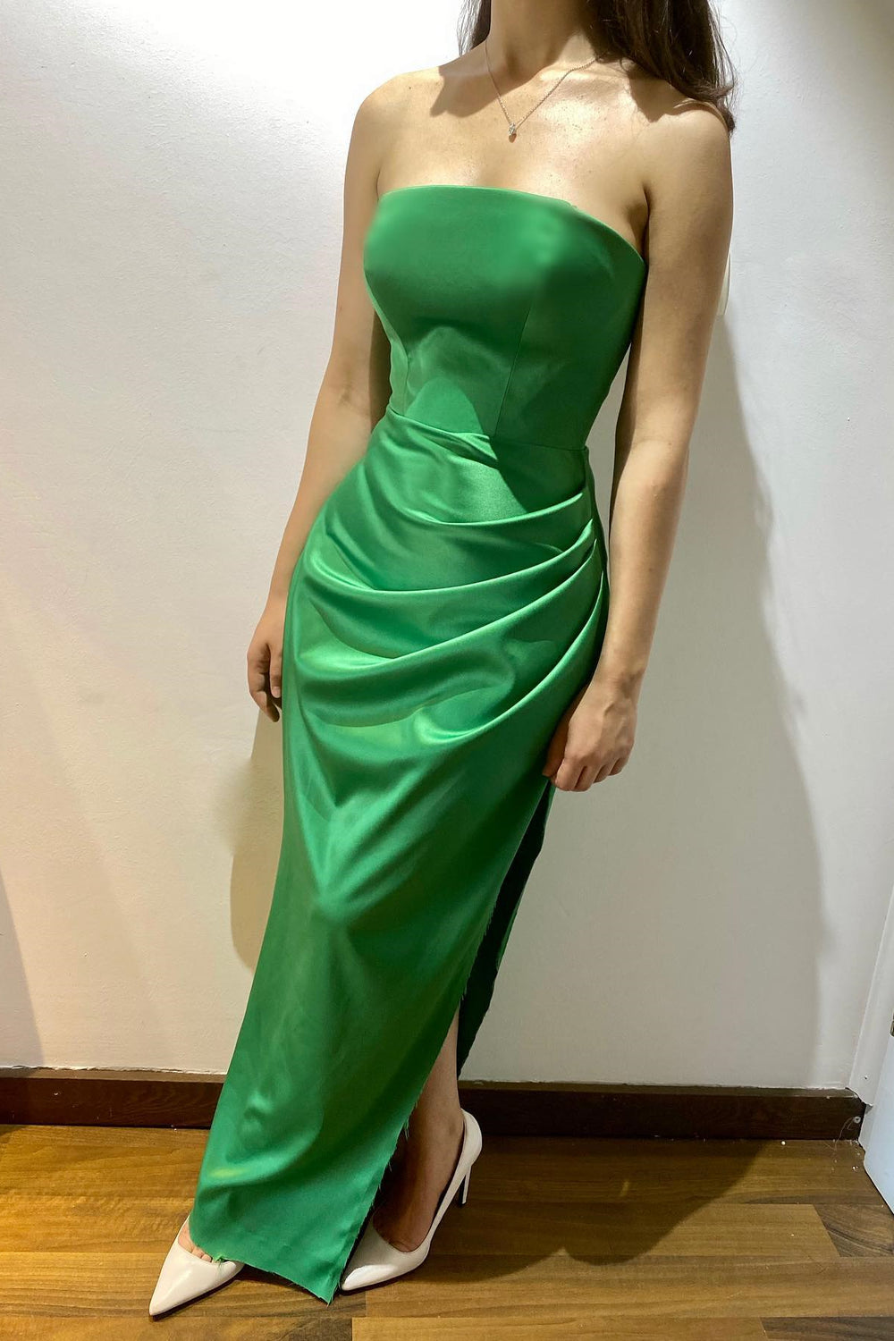 New Arrival Emerald Strapless Sleeveless Mermaid Prom Dress Pleats With Split