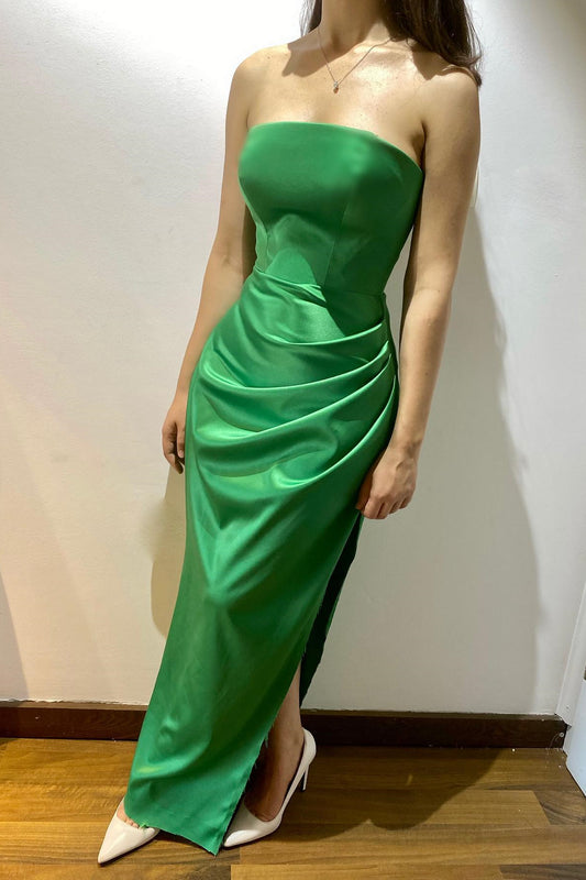 New Arrival Emerald Strapless Sleeveless Mermaid Prom Dress Pleats With Split