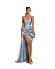 Gorgeous Sweetheart Dusty Blue Prom Dress Mermaid Long Slit With Pleats