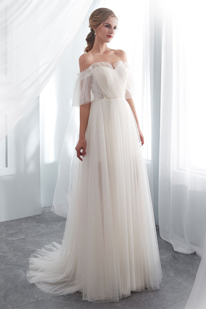 Beach Wedding Dress in Tulle with Off-the-Shoulder Design