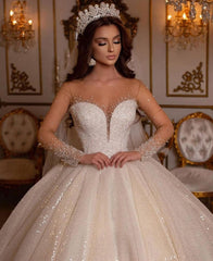 Elegant Sweetheart Long Sleeve Ball Gown Wedding Dress