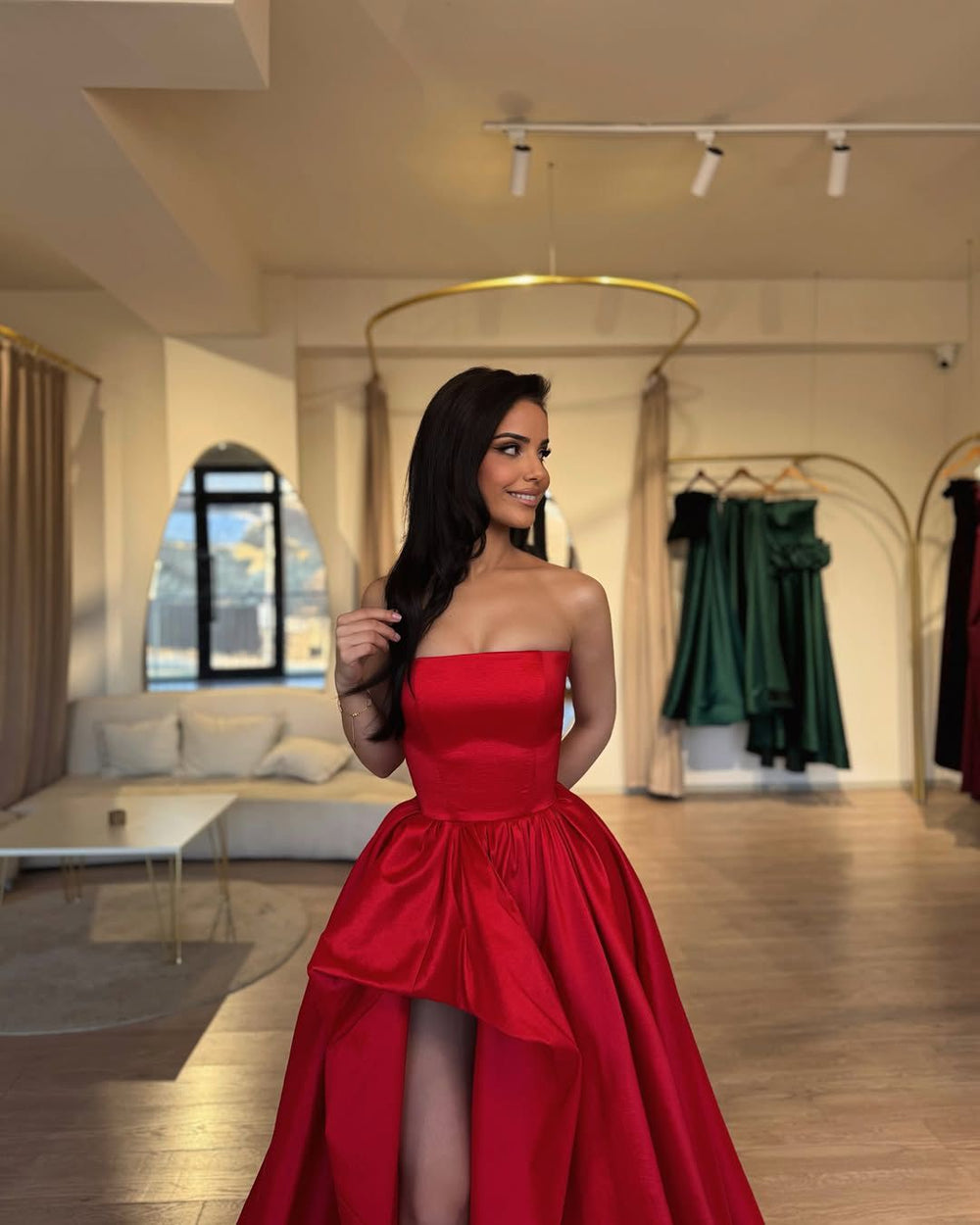 Modern Red Strapless Prom Dress Split Long On Sale