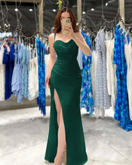 Black Spaghetti Strap Sleeveless Prom Dress Sweatheart Neck With High Slit