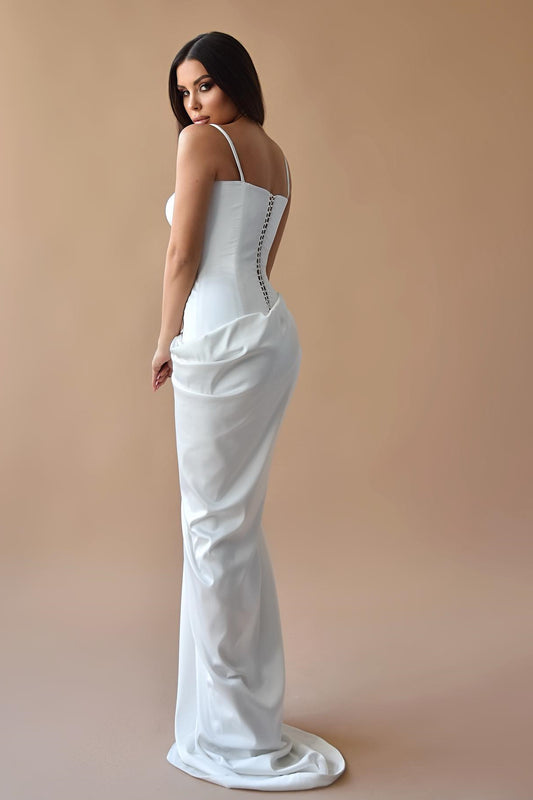 New Arrival White Straps Mermaid Prom Dress Corset Back Split Long