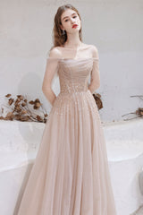 Gorgeous Sheer Long Sleeves Prom Dress Tulle Lace-up Off-the-Shoulde