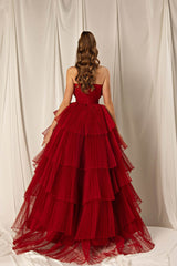 Burgundy Strapless Mermaid Sleeveless Layers Sleeveless Evening Dress Online