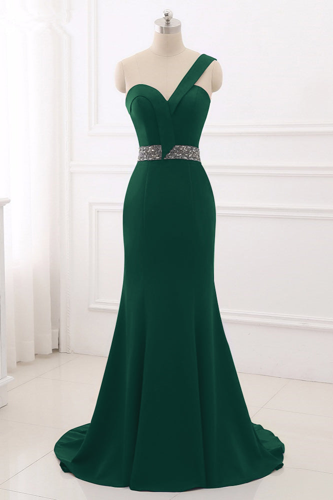 Royal Blue One Shoulder Sleeveless Mermaid Prom Dress with Beads Rhinestones
