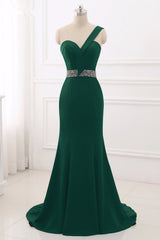Royal Blue One Shoulder Sleeveless Mermaid Prom Dress with Beads Rhinestones