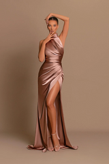 Mauve Prom Dress Sleeveless Mermaid Halter With High Slit
