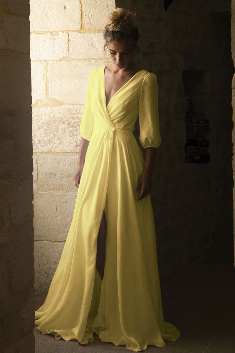V-Neck Half-Sleeve Bridal Gown