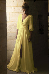 V-Neck Half-Sleeve Bridal Gown