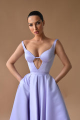 Stunning Lilac Straps Prom Dresses Split Long V-Neck Sleeveless