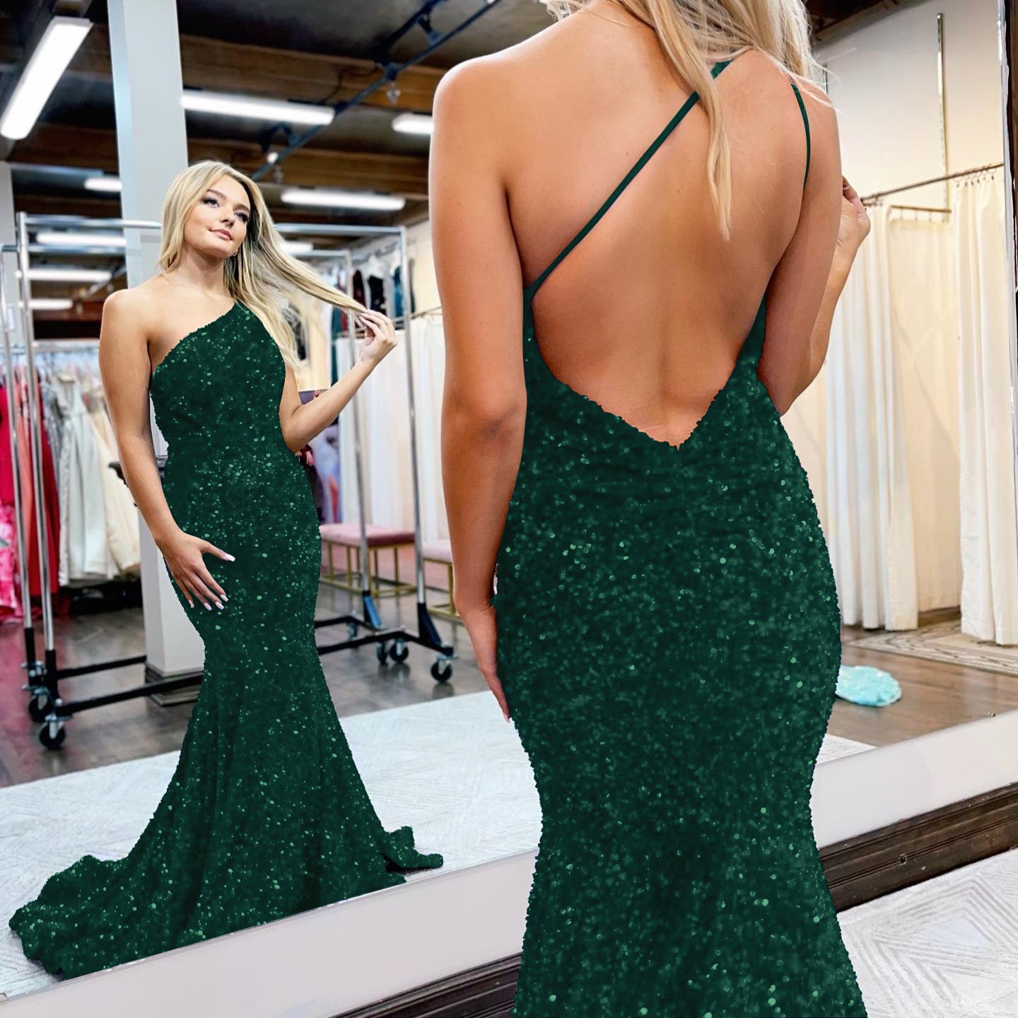 Royal Blue One-Shoulder Mermaid Prom Dress with Sequins