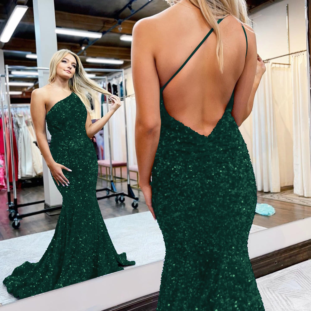 Royal Blue One-Shoulder Mermaid Prom Dress with Sequins