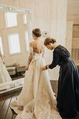 Elegant Off-the-Shoulder A-Line Gown with Long Sleeves and Bow Lace
