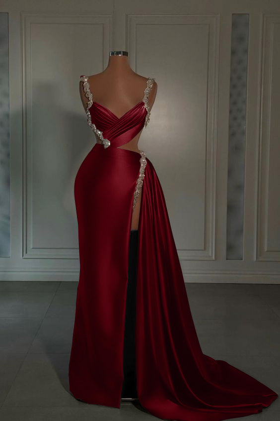 Glamorous Pink Prom Dress Sweetheart Spaghetti Strap With High Slit Trail