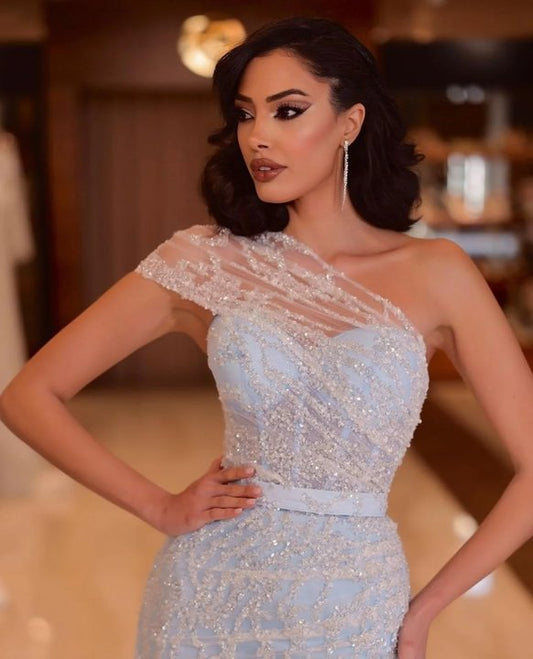 Charming Sleeveless Strapless Sweetheart One-Shoulders Mermaid Prom Dress