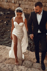 White Sweetheart Mermaid Wedding Gown With a Split
