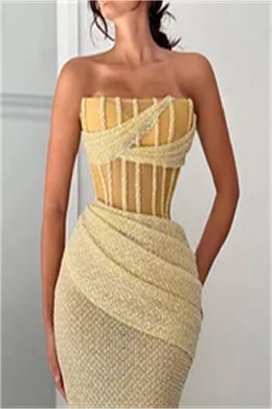 Daffodil Strapless Sliming Patchwork Mermaid Prom Dress