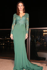 Dark Green Long Sleeves Mermaid Prom Dress