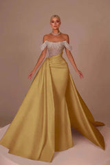 White Off-the-Shoulder Sequins Long Prom Dress Sleeveless with Beads